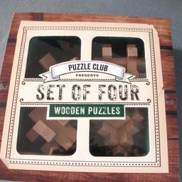 *** Never Been Played With***
Puzzle Club Presents a Set of 4 Wooden Puzzles
This collection brings together four of the best wooden puzzles ever invented.
Can you take each of the wooden puzzles apart and rebuild them?

