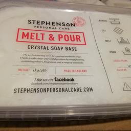 Stephensons melt and pour soap bases..to make your own soaps for selling or gifts.. Just melt, add colours, fragrances or botanicals,  pour in moulds and leave to set.. 
5 full tubs UNOPENED PLUS OVER HALF A TUB.. Rather sell as a lot with the opened pack. 
 Collection or local delivery.. No postal and no time wasters
On other sites