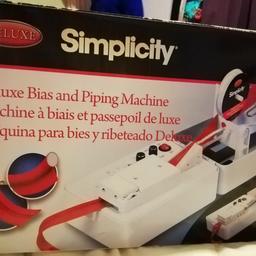 Deluxe Bias and Piping Machine.. Make your own bias tape or piping quickly, safely and easily with this machine. Iron shuts off after 10 minutes if not used.. Has adjustable heat settings and speed.. Complete with instructions and box.. Bought but rarely used.. Open to offers, Great Gift for the Crafter or Machinist... on other sites