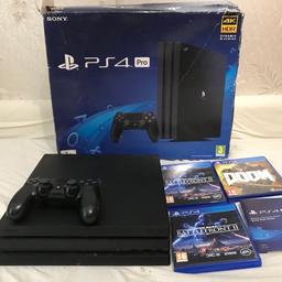 PS4 Pro 1TB storage.
Works perfectly fine.
Comes with:
-PS4 Pro 1TB.
-All original manuals.
-Original PS4 controller.
-3x games- God Of War, Star Wars Battlefront II, DOOM.
-Original box, however it does look old, but included anyway.
-Power Cable.
Fell free to ask questions, collection only.