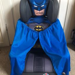 Batman car seat.
Very good condition. Comes with the Batman cape  
It has 2 drinks holders as well. 

Unfortunately I can find the 5 point harness, so this would only be suitable for a child 15kg and up who could use the adult seat belt through the seat.