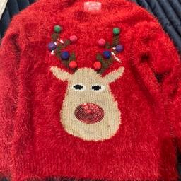 Bright fluffy Christmas reindeer jumper age 7-8 exc condition