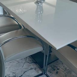 Tisch 180x90
mit 6 Stühlen (Kunstleder)
WEISS

guter Zustand (minimale Gebrauchsspuren)
Neupreis lag bei 1200€
