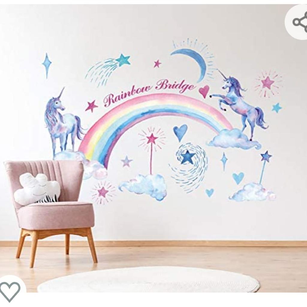 BRAND NEW 6.50
 Unicorn Wall Stickers Rainbow Stars Wall Decal Removable Wall Stickers for Bedroom Girls Baby Kids Room Nursery Birthday Party Decoration