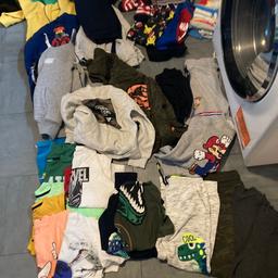 Age 6/7. Consists of 5 zip up fleece jackets. 1 jumper which is sonic. 3 hooded pull over head jumpers (1 is Lego). 3 pyjamas sets (1 Christmas one). 2 shorts. 12 t-shirts. 2 shorts(1 shorts toy story) and 3 tracksuit bottoms. Collection only.