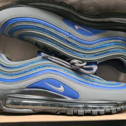 hi im selling these brand new nikeid air max 97s these are a lovely looking pair of trainers I paid £190 size 7.5 they have never been worn. 