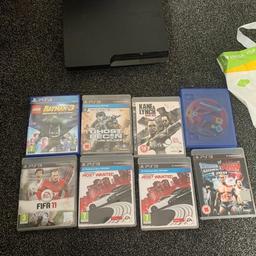 PS3 with 8 games 

No leads or console 

Working order 

Also have a PS4

Small chip on edge of PlayStation