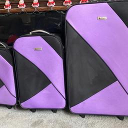 Set of 3 suitcase
Purple and black 
In good conditions 
Only selling as no longer needed

Small suitcase (cabin)- 1.97kg
Length - 51cm (20inch)
Width - 33cm (13inch)
Depth - 16cm (6 1/2inch)

Medium suitcase - 2.37kg
Length - 61cm (24inch)
Width - 37cm (14 1/2inch)
Depth - 19cm (7 1/2inch)

Large suitcase - 3.23kg
Length - 83cm (32 1/2inch)
Width - 49cm (19inch)
Depth - 24cm (9 1/2inch)