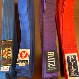 9 plain & striped belts. See details below
£1 each, 5 for £4
NEW
White new Byronic 170 actually 280cm SOLD
White new 160 size 2 actually 240cm SOLD
GREAT CONDITION
White GIKO 160 actually 240cm
Green Bytomic 280
Blue BCS 280
Blue Bytomic 280
Purple Blitz 280 SOLD
Red Blitz 280
Purple/white BCS 280
Yellow/green Verve 280
White/yellow 220
Green/blue Bytomic 280
Postage cost subject to amount bought