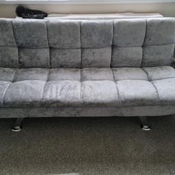 Very comfy sofa bed for sale it as 4 different settings so you can have it upright, back a bit or back a bit more or completely flat. This is like brand new so in excellent condition with silver legs to show off the design.
Measurements sitting up are
66inches length
20inches wide
30 inches height
As a bed
15inches height
38inches wide