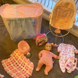Annabell doll cot and high chair.
Dolls potty clothes and accessories pick up baldock.