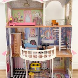 Large dolls house for sale, perfect for Barbies or other dolls. It comes with some furniture and windows with shutters on the outside. The piano makes a piano noise, the toilet makes a flushing noise and the lamp in the bedroom lights up. It also has a lift on the left hand side that goes up and down. All in great condition. Only reason for sale is daughter wants a vanity table set up in its place.

Collection only S74