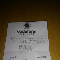 unbenutzte Vodafone Guthaben Karte im Wert von 15 €. Bei Interesse gerne melden