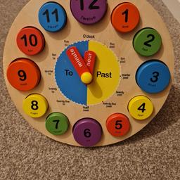 Children's wooden clock in good condition from Toys R Us.

Removable pieces and stand.

Smoke & pet free home.

Collection from Wheatley Hill.