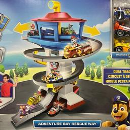 BRAND NEW BOXED & SEALED

Experience double the fun with PAW Patrol and the True Metal Adventure Bay Rescue Way Playset! This exciting Lookout Tower track set includes six 1:55 scale PAW Patrol True Metal vehicles, including Chase and Marshall’s exclusive gold vehicles! Plus, the set features two race track paths that can launch all six PAW Patrol vehicles at the same time!

Features:
Dual track play
Launch 6 toy cars at once
6 Paw Patrol Vehicles

Includes:
1 Adventure Bay Rescue Way Track Set
6 True Metal Vehicles
1 Instruction Sheet

Specifications:
Dimensions (L × W × H/D): 59.69 cm × 17.78 cm × 38.10 cm (23.5 in. × 7 in. × 15 in.)
Weight: 1.81 kg (4 lbs.)