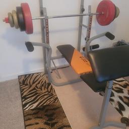 multi station weights bench with barbell and 40kg of weights. bench, incline, butterfly, squat, preacher, lat pull down, leg raises. I have used this bench to get back into training, no problems at all. Nice clean condition, no rips or tears, does fold down when not in use. lat pull down bar included. for sale to make room for multigym. no offers pls, it's probably the cheapest on here with weight.