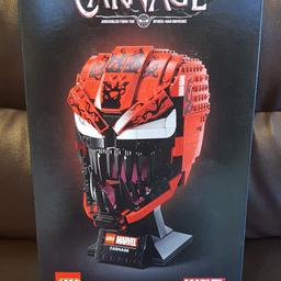 Brand new sealed in box Lego Carnage display head helmet (not wearable!)
The finished model measures over 7 in. (19 cm) high, 3 in. (9 cm) wide and 5 in. (15 cm) deep.

Box has minor dents (See pics) but the tabs are still sealed & the item is unopened.

Can arrange local collection in N8 London (ignore the map, I can't update the location) or can post at cost - but unlikely to arrive to you before Xmas.

Retails for over £90.00 on Amazon & none in stock at Lego UK