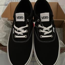 Brand new women’s Vans black and white trainers. Size 6. Unworn and arrives in original packaging and box.