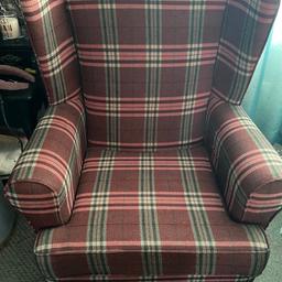 stunning high back chair red tartan perfect for any home or snug  great condition solid no rips no bobbling removable seat cushion made in uk paid nearly £300 really is beautiful chair only selling as havin change of decor collection only because of size sorry thanks