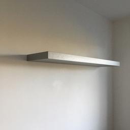 Floating shelf, Silver colour.
Length 110cm, Width 26cm and Depth 5cm.