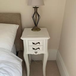 bedside tables with heart engraving and metal handles. one of the handles will need reattaching properly.

 Dimensions: 67cm H x 32cm W x 32cm D

collection Se15