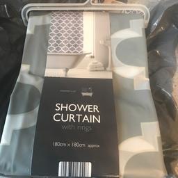 Brand new plastic shower curtain grey geo print size 180x180cm