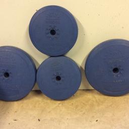 For Sale.
Four Weider Olympian vinyl weight plates. Two 10kg and two 6kg discs (a total of just over
70 lbs) each with the standard 1” centre hole. The plates are in good condition with no splits. Collection only!