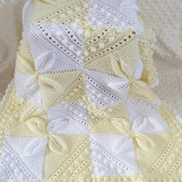 Beautiful babies bobble blanket made in lemon and white also gift wrapped ready to give as a gift 
Looking for beautiful baby gifts/baby shower pop over to www.facebook.com/groups/njsbabycreations and join our growing group. We also offer delivery and postage. New stock added daily