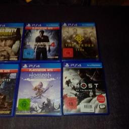 diverse ps4 Spiele
CoD WW2
Uncharted 4
The Order 1886
Monster Hunter World
Horizon Zero Dawn
Ghost of Tshushima
je Game 10 Euro zzgl versand