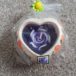 Lavender heart shaped candle and holder from smoke and pet free home.