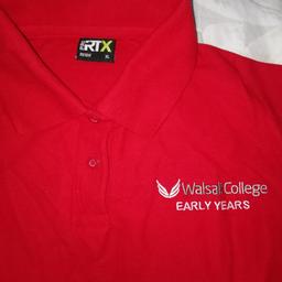 Early years red polo shirt for Walsall College. Brand new, never worn. Changed course. Size XL.