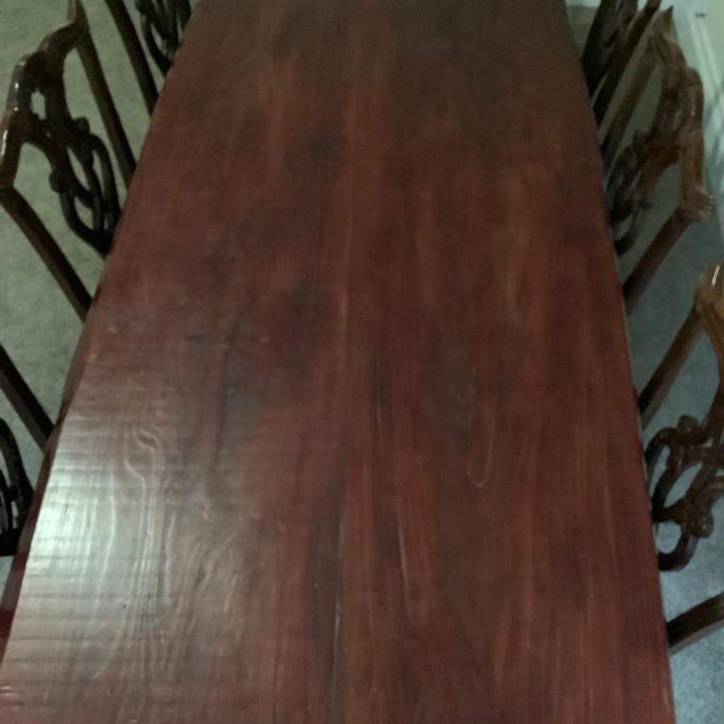 rustic farmhouse style table and eight chairs 2.4 long 1m wide 70mm thick only cosmetic wear only