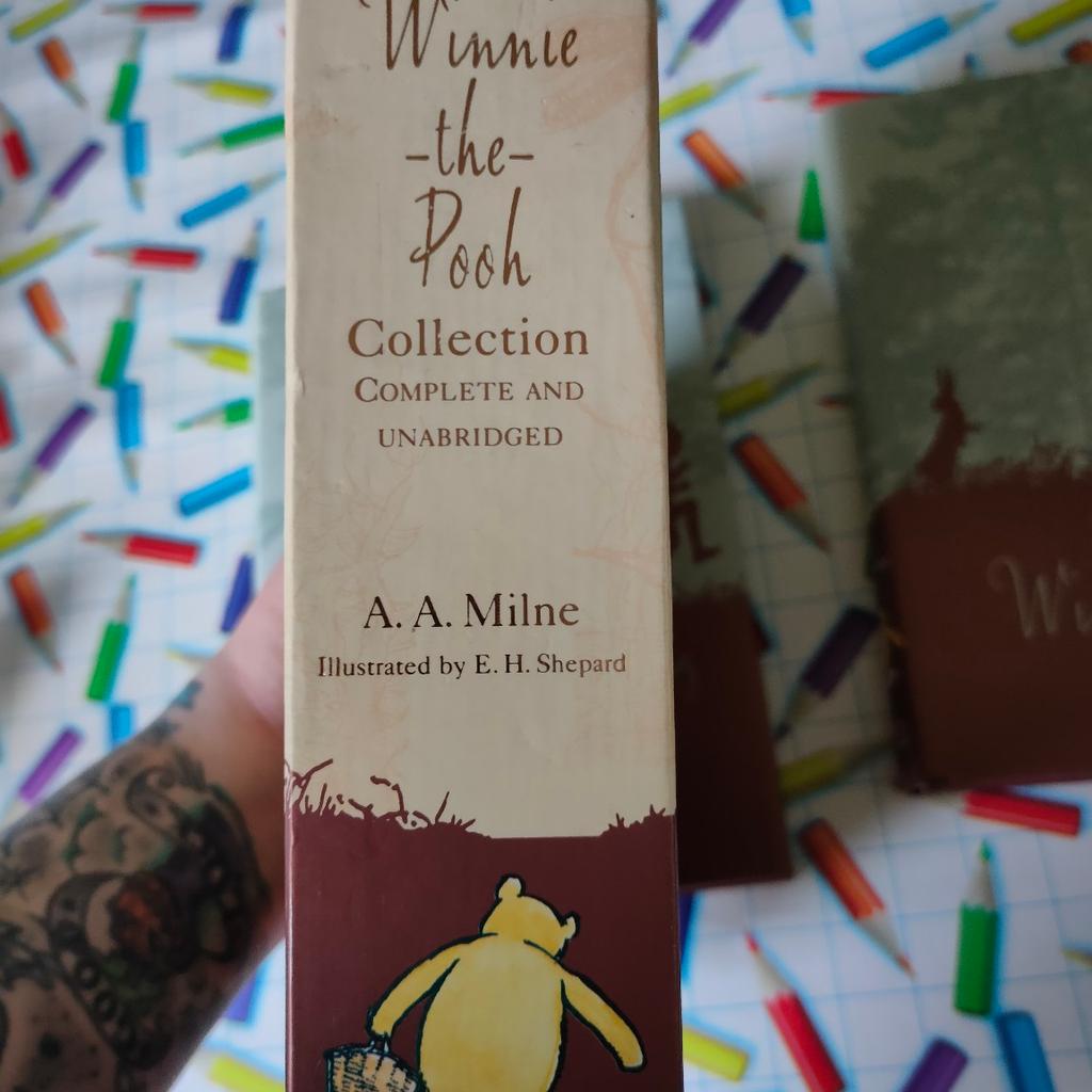 these books are such good condition and have full story of winnie the pooh
I think this is a thoughtful gift to any grandchild or Infant like christening or some thing . beautiful boxset.