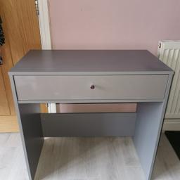 Hardly used still £75 in Argos

For papers and accessories there's a single deep drawer with metal handles.

Dimensions:

Size H73.3, W74.5, D39.5cm.
Under desk chair space H57, W71cm

Fully assembled collection only Kirkby L33