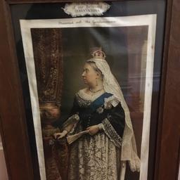 Very interesting print on silk , presented with the Gentlewoman Magazine in 1901 , Framed in an original Oak Frame . IN MEMORIAM OF 
OUR BELOVED QUEEN VICTORIA
