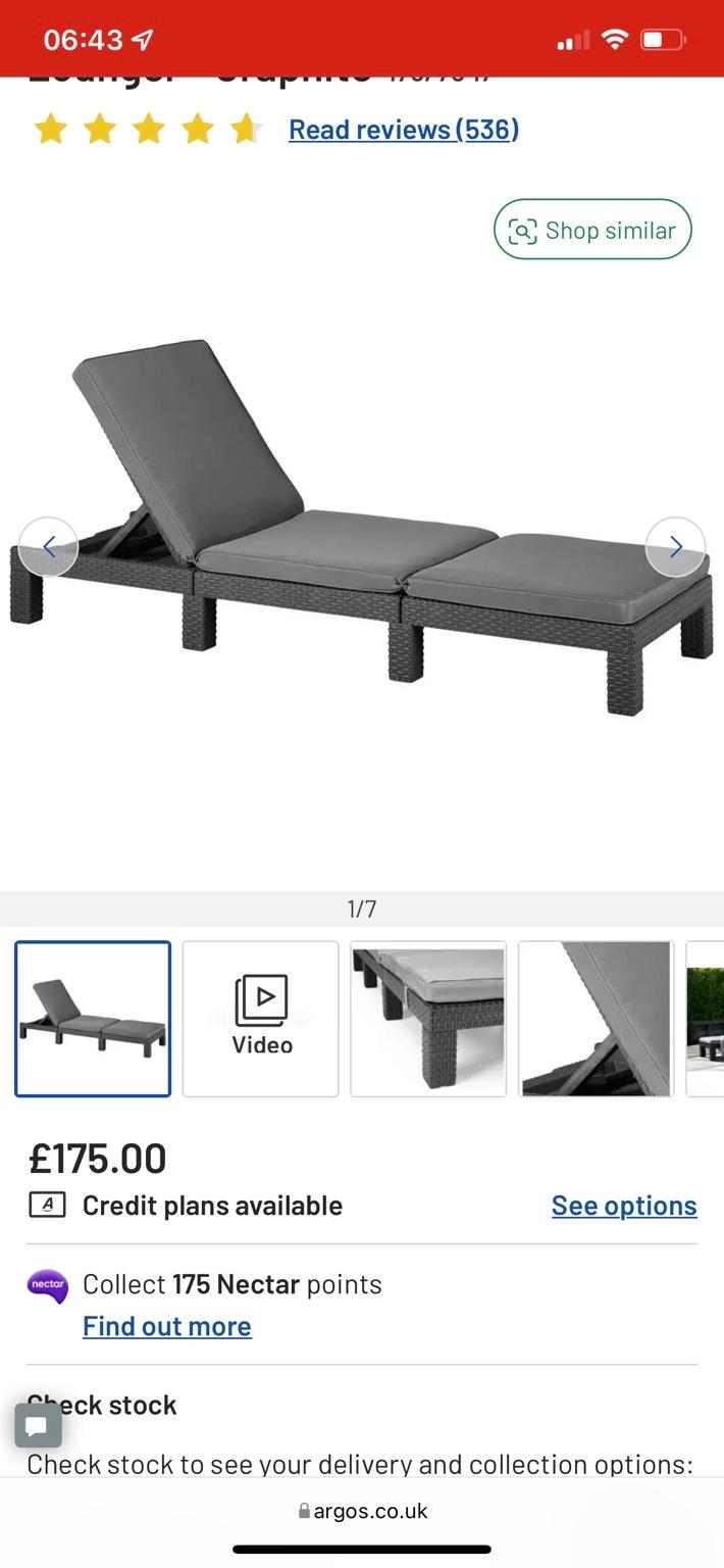 Daytona rattan effect sun lounger graphite in LS19 Leeds for £25.00 for