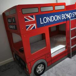 Cool London Red Bus bunk bed with 2 original Julian Bowen single mattress.
Bought new and well loved and took care, move house and has minor signs of use but allover good condition. Smoke and pet free home. 
£250

Can add 2 M&S single fitted sheet with blue cars and 1 single Underground bedding set for free.

Collection L17.

Advertised elsewhere