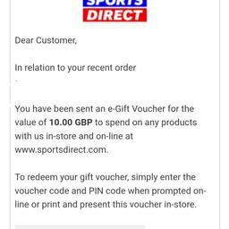 can be redeemed online or in store via the bar code or online via the code and pin number.

I'll forward you the email once payment is complete.

I have no use for it.

thanks.