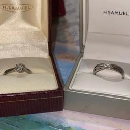 Lovley rings size k , khalf , tge band have 5 diamonds and was used just 2 tines only , so like new , the solitare was resize as was to big And the stamps are verry less visible, just dia it’s left intact , both bought from h Samuel payd over 1500 on them , selling both or separate colection ilford , comes with boxes and paper bag open to offers , collection only