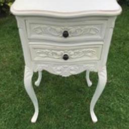 French ornate style “Coachouse” small bedside table,very pretty.sold as seen.off white/cream colour.