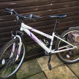Girls 14” bike been stood so needs some TLC and oil 18 gears. Slight tear in seat. Would make a nice little bike.