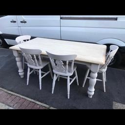 Beautiful solid farmhouse table and 6 chairs or 4 chairs and bench, 6ft length and 38-39 inches width. Legs do dismantle so either collection or delivery can be arranged but will be a charge for delivery if it’s not local thank you.