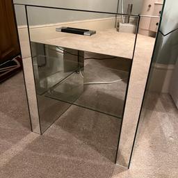 2 heavy mirrored bedside cabinets with draw and shelf. One has some damage to it. A couple of cracks in the glass. The other is fine.
Bought from Next