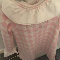 Beautiful pink and white girls harlequin dress age 8 only worn once for a few hours in excellent condition
