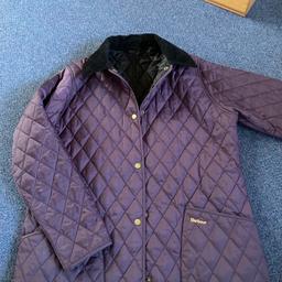 Barbour jacket size 16 in indigo. Black corduroy collar. Deep pockets. Barely worn.