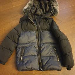 lovely boys river island black coat with fur hood age 2/3 vgc sorry no post cash on collection x