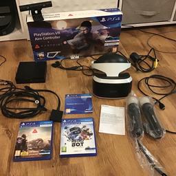 For sale :

- PS VR Headset (version 2)
- Camera (version 2)
- PS VR processor box (version 2)
- aim controller (the gun)
- 2 move controllers
- all required cables
- 2 games

All items are in good condition and full working order