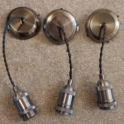 3x metallic grey single pendant ceiling lights.  Currently 37cm but adjustable. 

Had them in my house as a temporary solution whilst renovating.  All worked fine and in great condition.