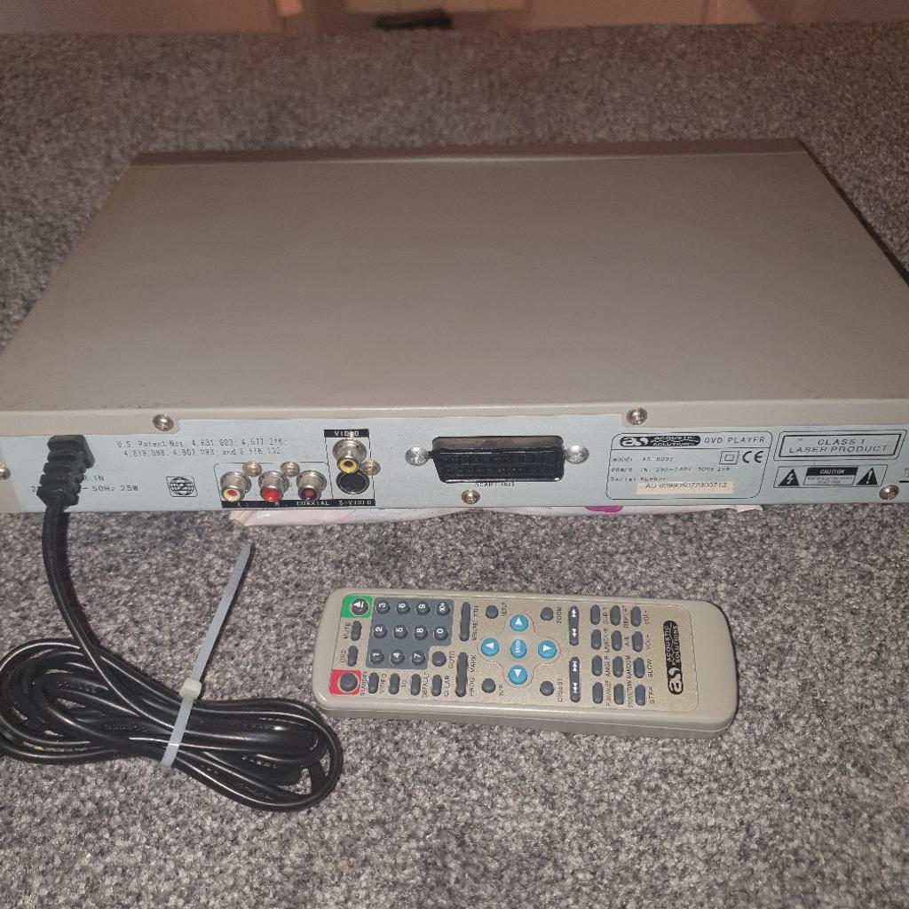 Acoustic Sounds DVD player

Used but still in a good working condition.

Scart Output

Complete with original remote control.

General signs of wear and tear

Collection from Walsall WS3