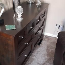 FINAL REDUCTION!! dark wood excellent condition. selling as changing colour scheme. pet free smoke free home
Sideboard height 79cm depth 45cm width 120cm 2small tables height 71cm depth 32cm width 59cm